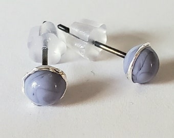 Lavender, Glass Lampwork Stud Earrings, fine silver, stainless steel posts, silicone backings