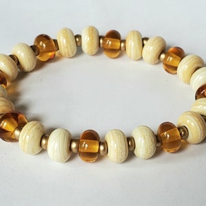 Lampwork Glass Bead Bracelet, Caramel Cream, stretch cord, one size fits most, gift