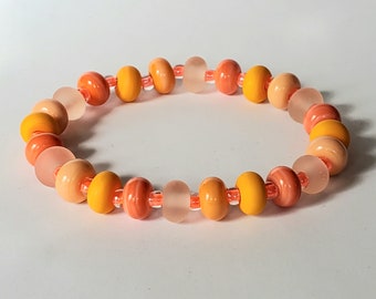 Lampwork Glass Bead Bracelet, Peachy Keen, stretch cord, one size fits most, gift