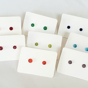 Glass Lampwork Stud Earrings, 2-3mm, etched, frosted, stainless steel posts, purple, blue, green, yellow, orange, red, pink, aqua, teal