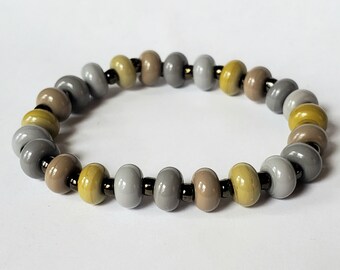 Lampwork Glass Bead Bracelet, Camo, stretch cord, one size fits most, gift