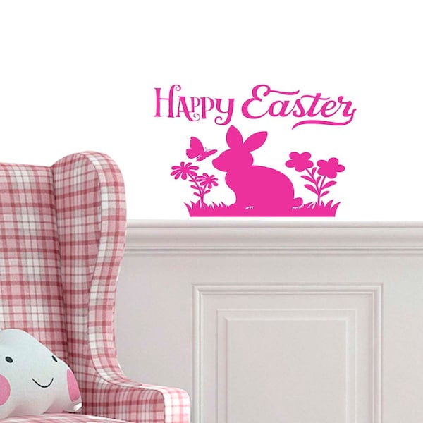 Happy Easter decal window cling Bunny Rabbit Butterfly Flowers all colors