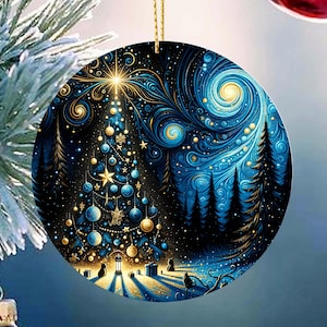 Starry Night Christmas Tree Ornament: Celestial Sky Swirl