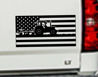 Tractor and US flag decal proud ag farmer sticker patriotic americana