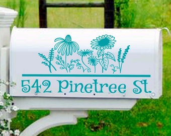 Wildflowers mailbox decal address vinyl sticker personalized 60 vinyl color choices gardener gift floral