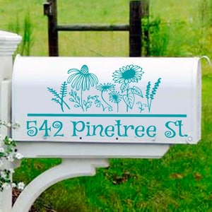 Wildflowers mailbox decal address vinyl personalized X-LARGE available 60 vinyl color choices gardener gift floral