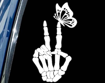 Skeleton Butterfly Decal Hand Peace sign vinyl sticker 60 colors All sizes