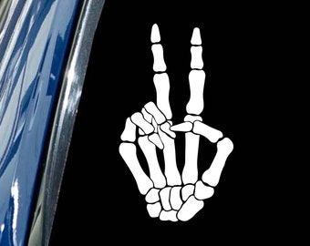 Skeleton Hand Peace decal  vinyl sticker car bumper mirror window accessory