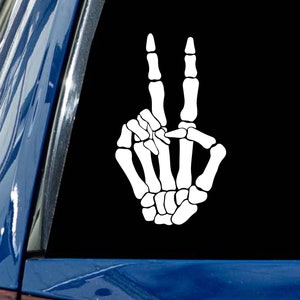 Skeleton Hand Peace decal vinyl sticker car bumper mirror window accessory image 1