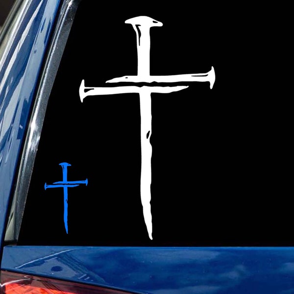 Cross Decal 3 Nails Christian bumper sticker 60 colors All sizes