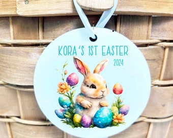 Baby's First Easter basket tag ornament name year Personalized