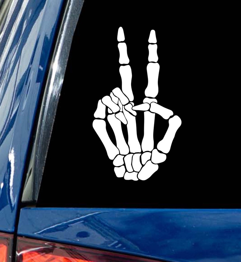 Skeleton Hand Peace decal vinyl sticker car bumper mirror window accessory image 1