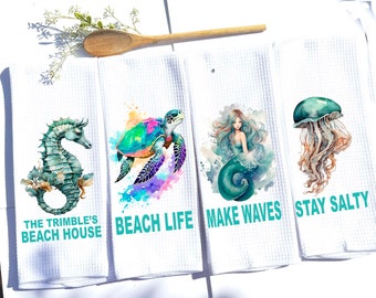 Nautical Hand Towels SET OF 4 bathroom coastal beach theme kitchen tea towel Yacht galley decor