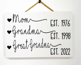 Mom Grandma Great Grandma Est. Year established dates personalized