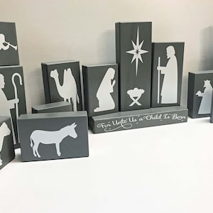 Mary Joseph Baby Jesus block set For Unto Us a Child is Born Christmas nativity set of 4 image 6