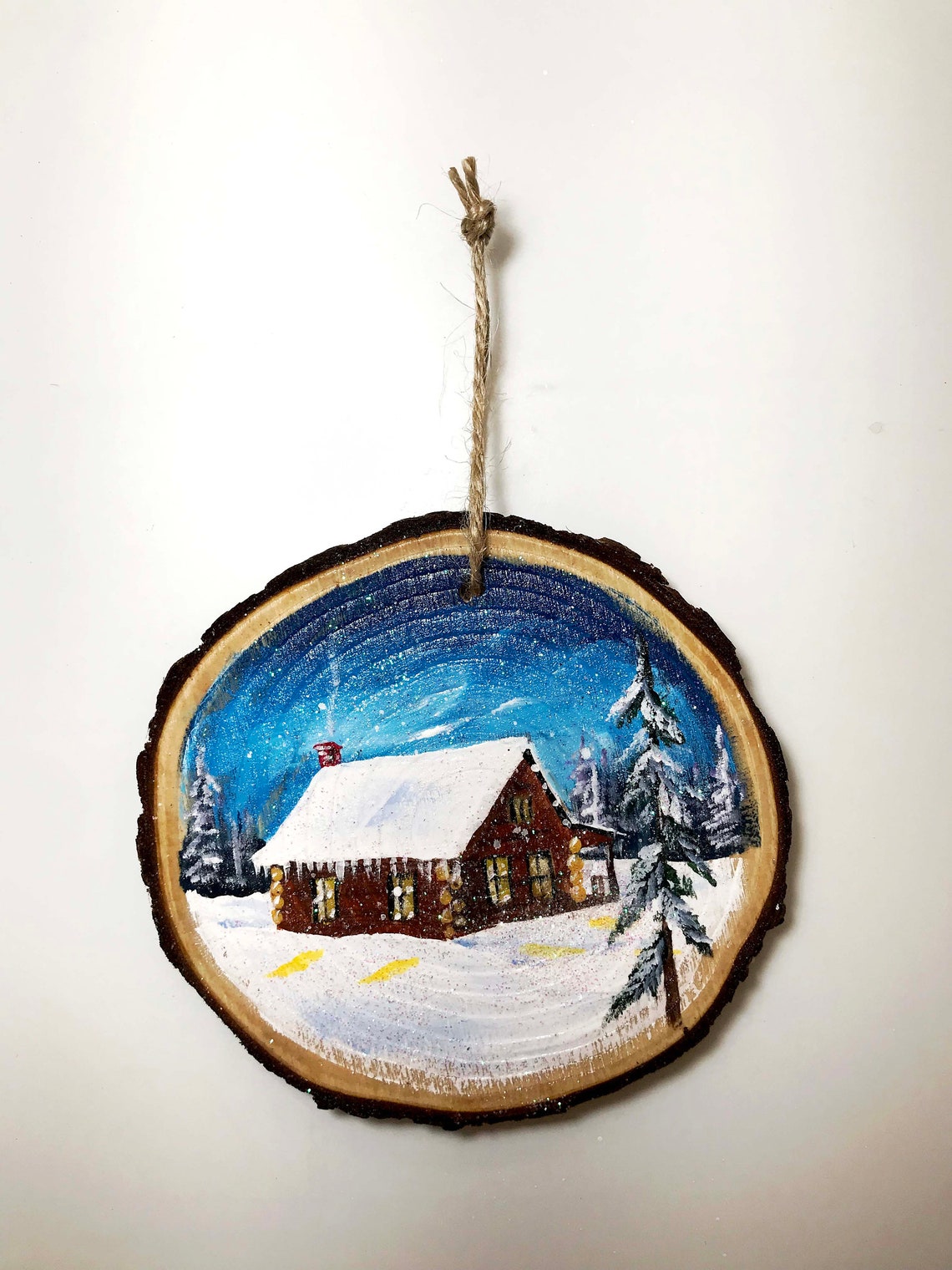 Log Cabin Painting Christmas Tree Ornament Personalized Etsy