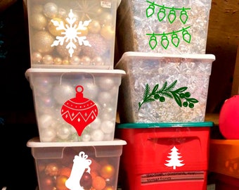 Christmas Storage Bin tub decal sticker vinyl all colors sizes Free Shipping