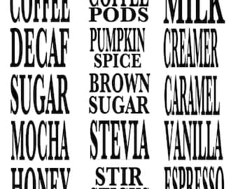 Coffee Bar Vinyl Decal Set: DIY Jar Labels, Home Decor