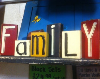 Family sign chunky block letters wood hand painted Trimble Crafts home decor