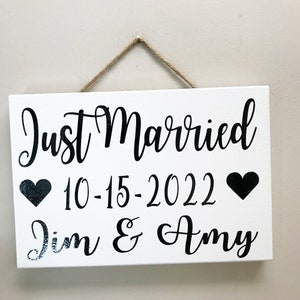 Just Married sign personalized names bride groom wedding date