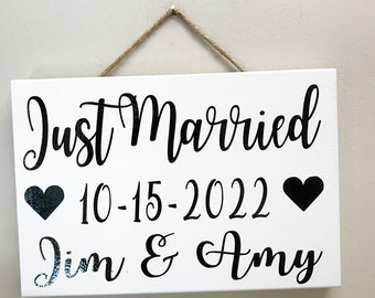 Just Married sign personalized names bride groom wedding date