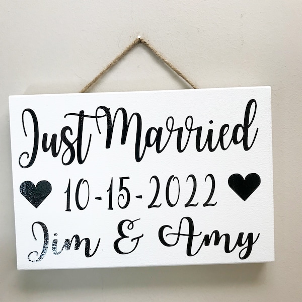 Just Married sign nombres personalizados novia novio fecha de boda