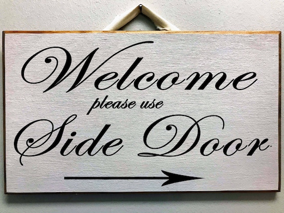 please-use-back-door-sign-welcome-directional-arrow-wood-etsy