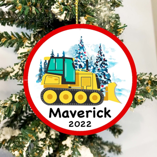 Bulldozer ornament personalized Christmas tree decor stocking stuffer gift tag