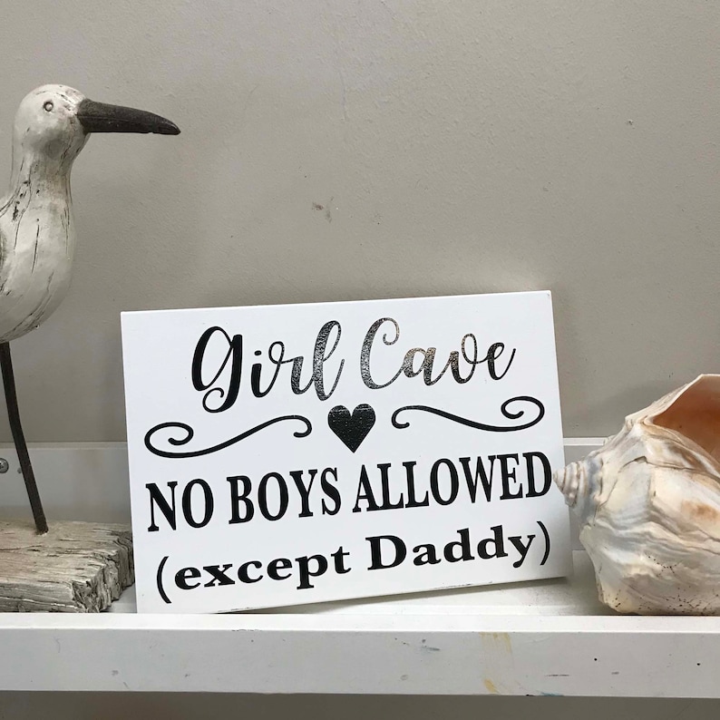 Girl Cave Except Daddy No Boys Allowed - 11.8"X 5" Oval Wooden Hanging Sign With Hooks, Retro Glow Neon Door Art Sign, Housewarming Gift For Women-1045054