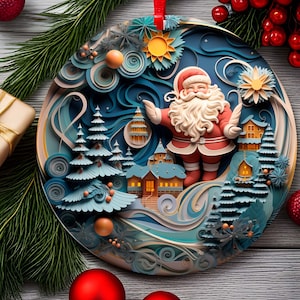 Santa ornament 3d effect Christmas village Tree decor collector gift