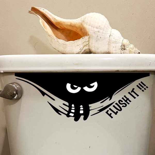 Flush It Monster Decal Funny Toilet Sign Bathroom Commode Sticker restroom decor