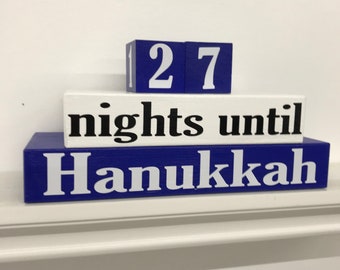 Hanukkah sign Nights until Miracle Lights Wood stacking block set advent countdown Jewish holiday decor
