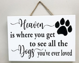 Heaven is where you get to see all the Dogs you've ever loved sign grieving loss of pet gift wood