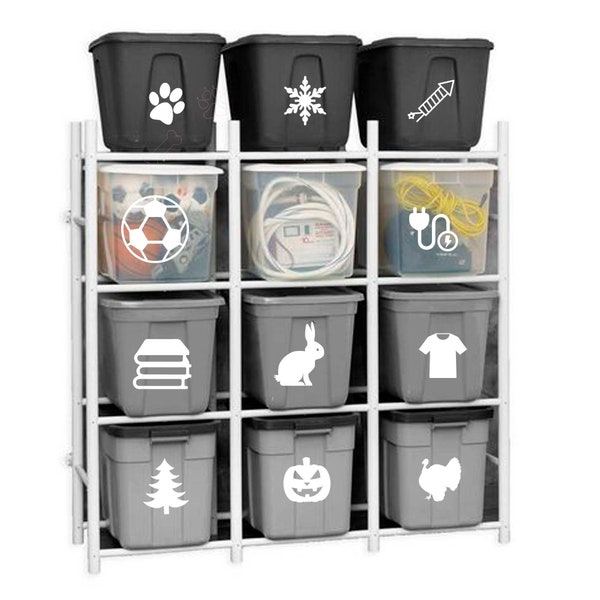 Storage Bin Labels Garage organizational Vinyl Decals totes boxes containers FREE FAST SHIPPING