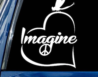 Imagine Heart Dragonfly Decal: Boho Peace Sign Sticker
