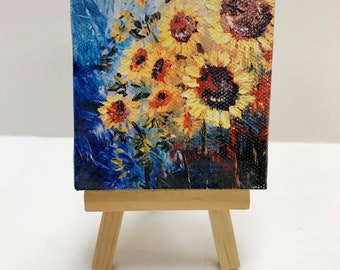 Sunflowers Painting Miniature Canvas Printed mini art collectible florals