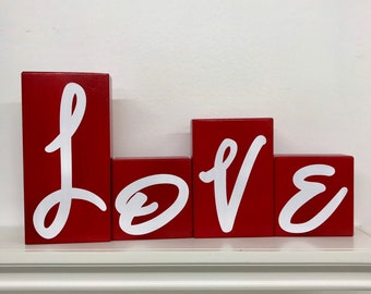 Love sign wood block letters Valentine wedding home decor L-O-V-E