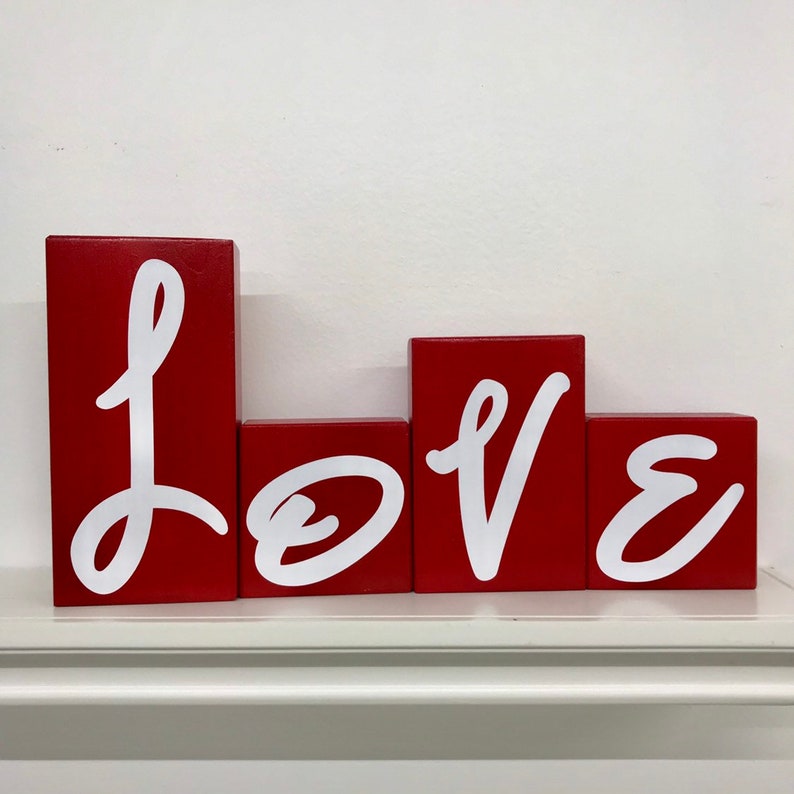 Love sign wood block letters Valentine wedding home decor L-O-V-E image 1