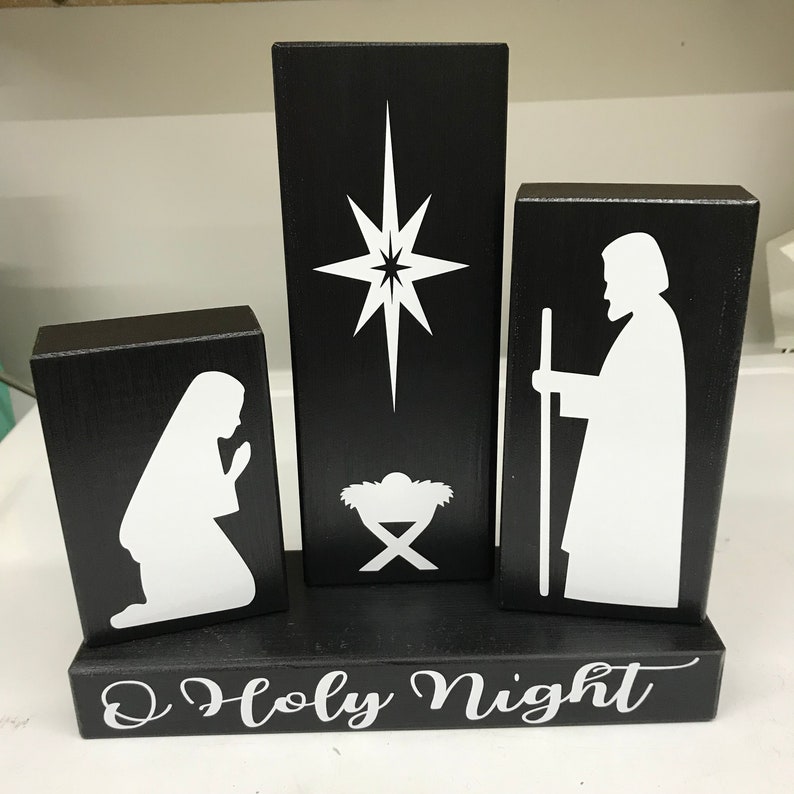 Mary Joseph Baby Jesus block set For Unto Us a Child is Born Christmas nativity set of 4 image 2