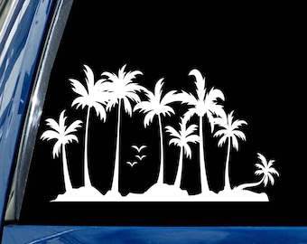Palm Trees Right Leaning Static Cling Window Decal - Oval 21x33 - Tropical Vinyl