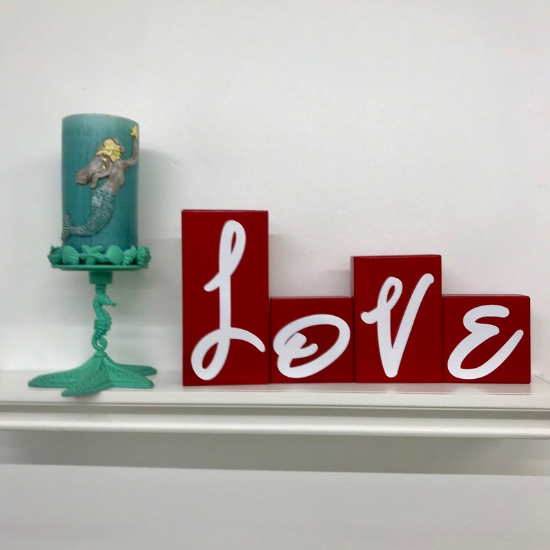 Love sign wood block letters Valentine wedding home decor L-O-V-E image 2