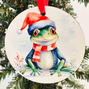 Frog ornament santa hat Christmas tree decor animal Gift under 20