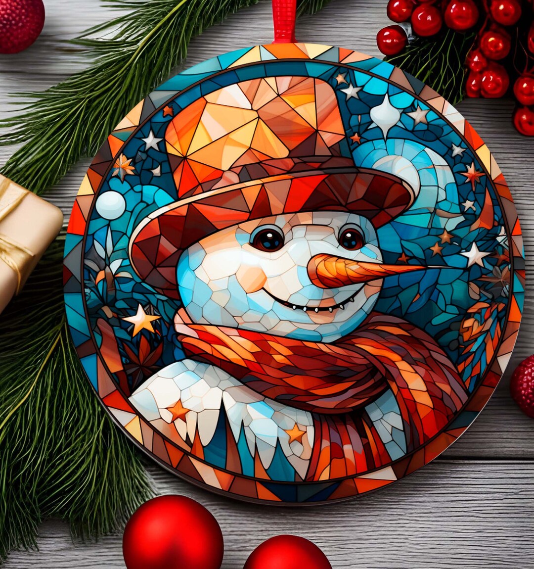 Snowman Ornament Stain Glass Effect Unbreakable Christmas Tree Decor - Etsy