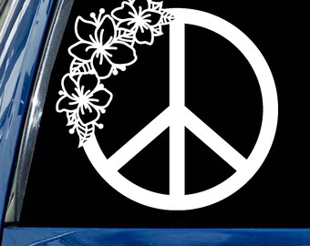 Peace Sign Decal: Flowers, Boho Car, Laptop Sticker