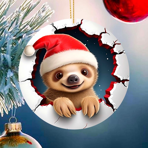 Sloth ornament 3D effect Christmas tree break away keepsake decor