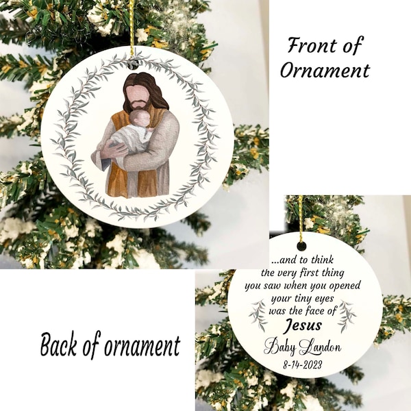 Baby Miscarriage Ornament First Opened eyes saw Jesus memorial Name Date