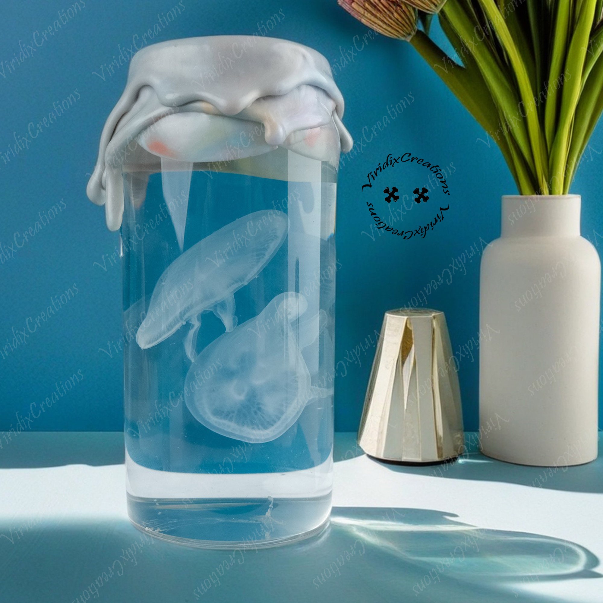 Two Real Jellyfish Specimens, Long-Term Preservation, Wet Specimen, Vintage Decoration, Educational Display, Soaked Specimen