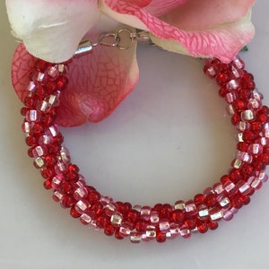 Kumihimo Beaded Bracelet Ruby Pink Czech Glass Beads image 1