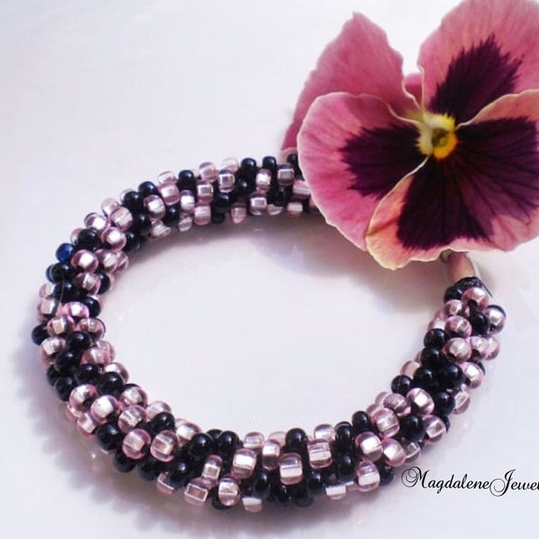 Kumihimo Beaded Bracelet Braided Bracelet Pink Onyx Czech Glass Beads