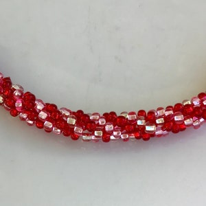 Kumihimo Beaded Bracelet Ruby Pink Czech Glass Beads image 2